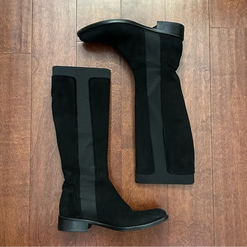 Vero Cuoio Classic Italian Knee-High Boots, Black Suede, Quiet Luxury, Size 8